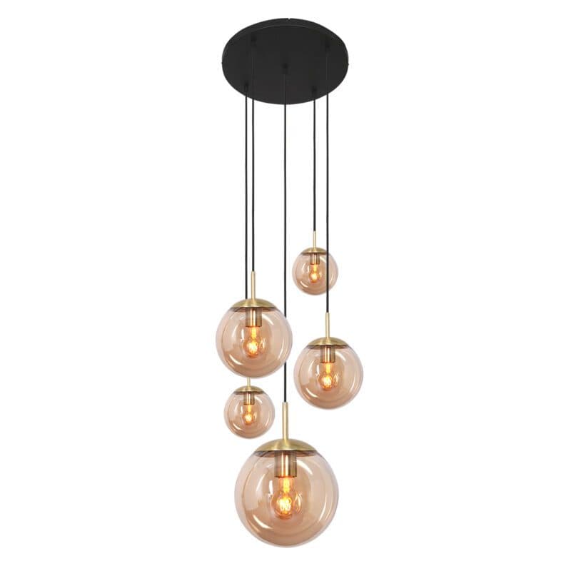 Liadomo Pendelleuchte Poliqua 5-flammig in Amber/Messing