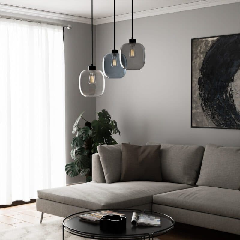 Liadomo Pendelleuchte Magellan in Transparent/Rauchglas/Blau Wohnbeispiel
