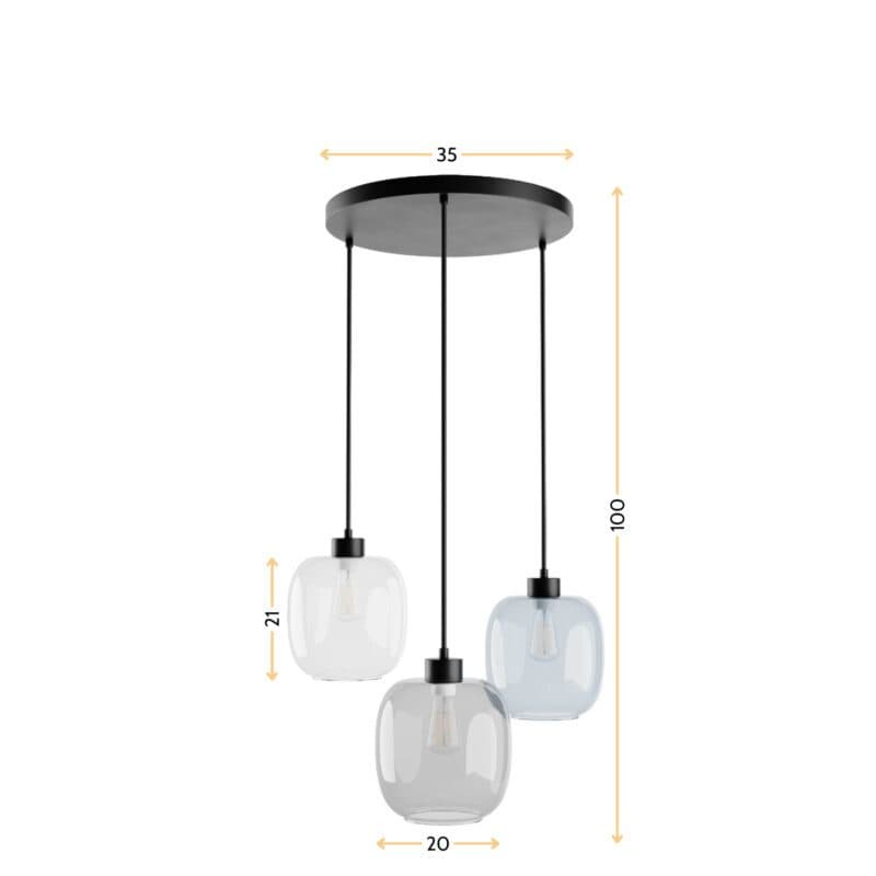 Liadomo Pendelleuchte Magellan in Transparent/Rauchglas/Blau Maße