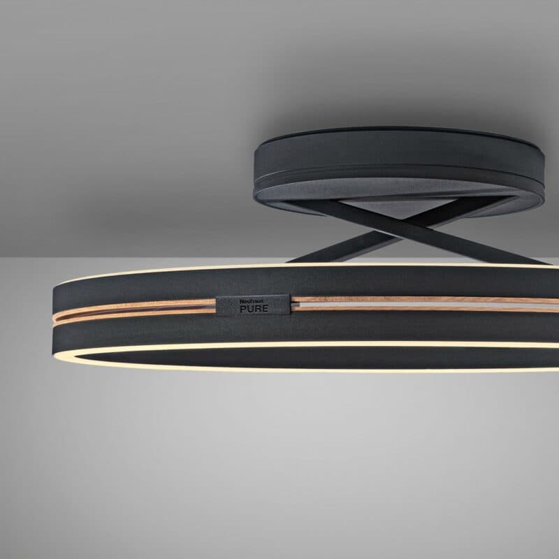 Paul Neuhaus Deckenleuchte Pure Loop in Schwarz matt/Eiche geölt