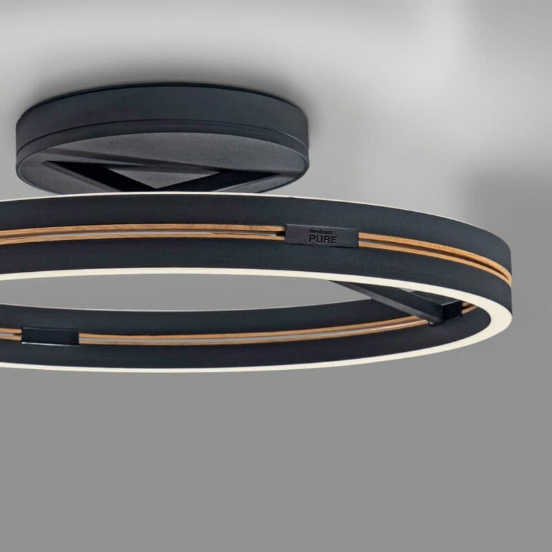 Paul Neuhaus Deckenleuchte Pure Loop in Schwarz matt/Eiche geölt