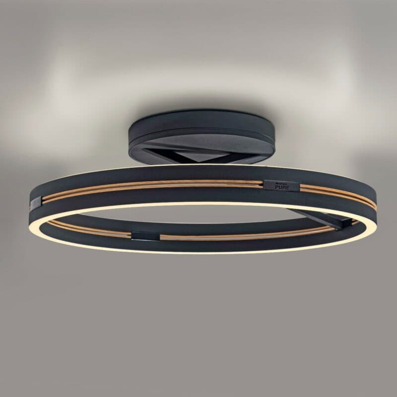 Paul Neuhaus Deckenleuchte Pure Loop in Schwarz matt/Eiche geölt