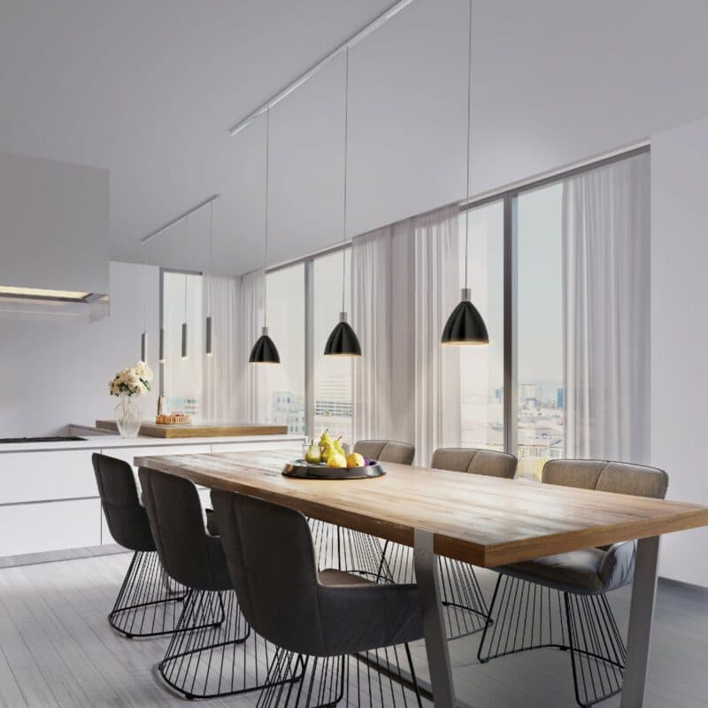 Bruck ALL-IN Schiene mit Silva Neo 160 Pendelelemente im Wohnbeispiel